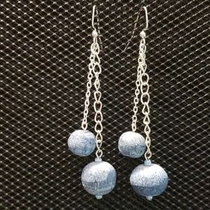 Blue lava rock and silver dangle earrings